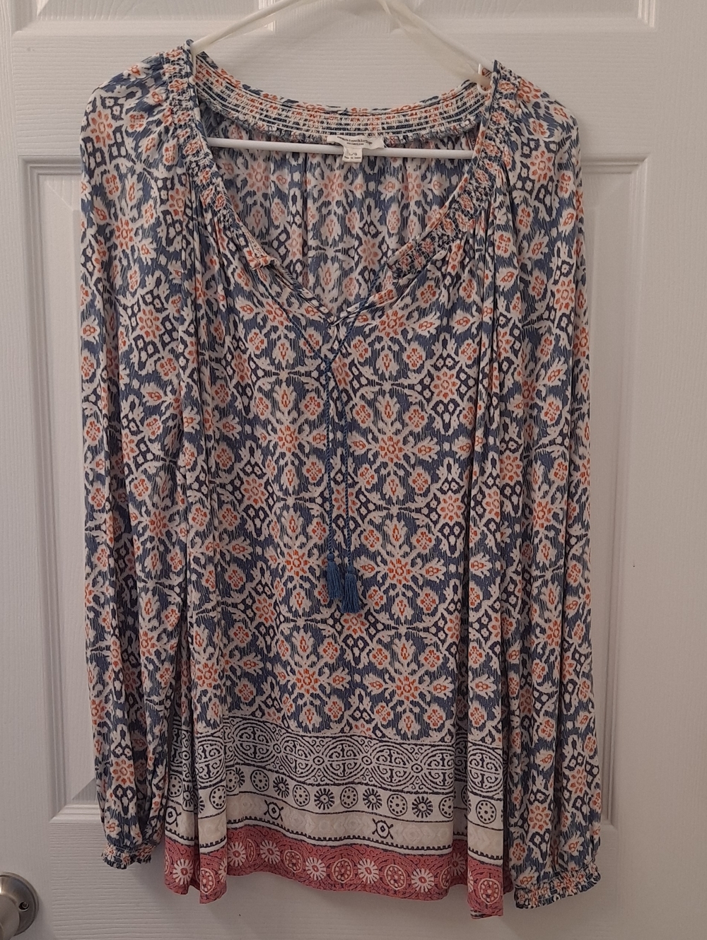 Women’s Printed Blouse in Navy & Coral